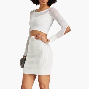 Herve Leger Women's Cropped Cutout Pointelle-Knit Top Size M White MSRP $590 NWT